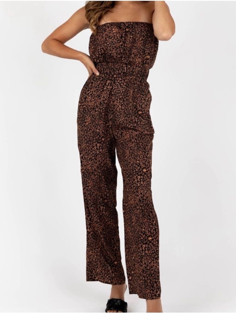 Kittenish Brown animal print Strapless Jumpsuit